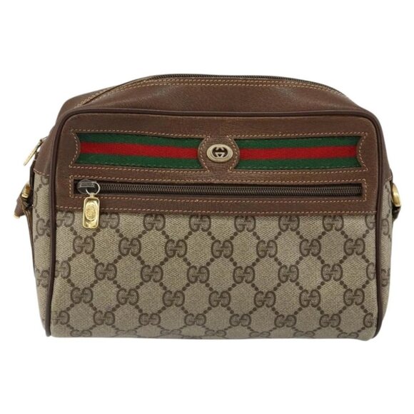 GUCCI GG Supreme Web Sherry Line Bag PVC Beige Red 56 02 087 Auth 151921 - Picture 2 of 16